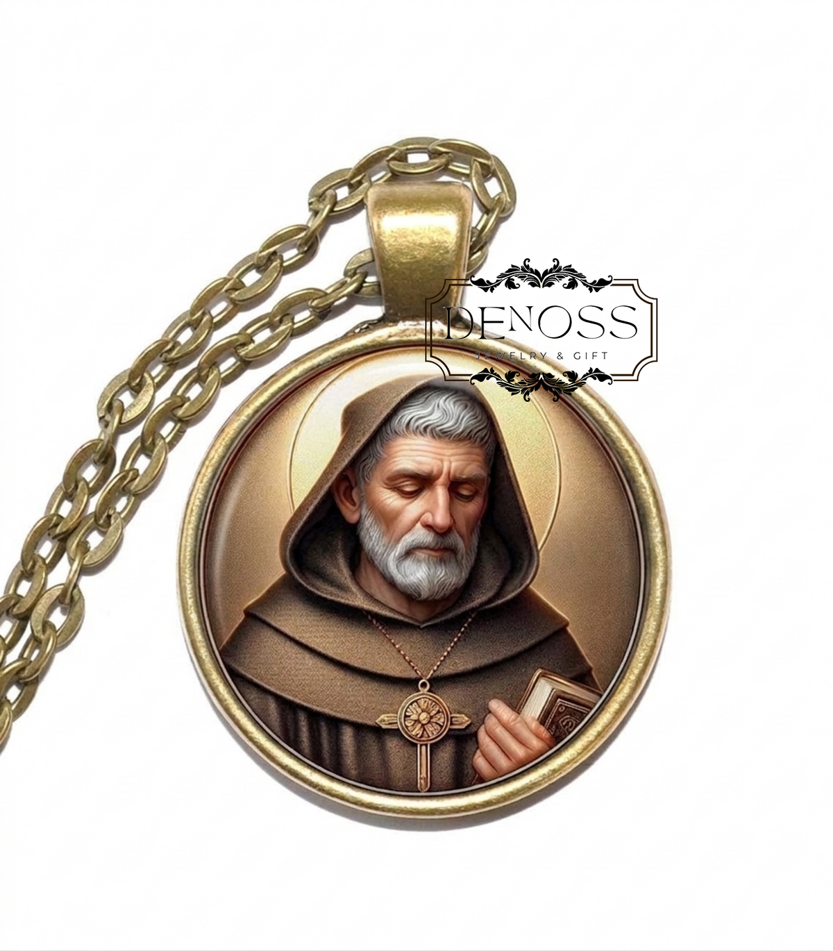 SAINT BENEDICT of NURSIA Necklace,Patron Saint of Monks and Students,Patron Saint of Those Seeking Protection and Guidance