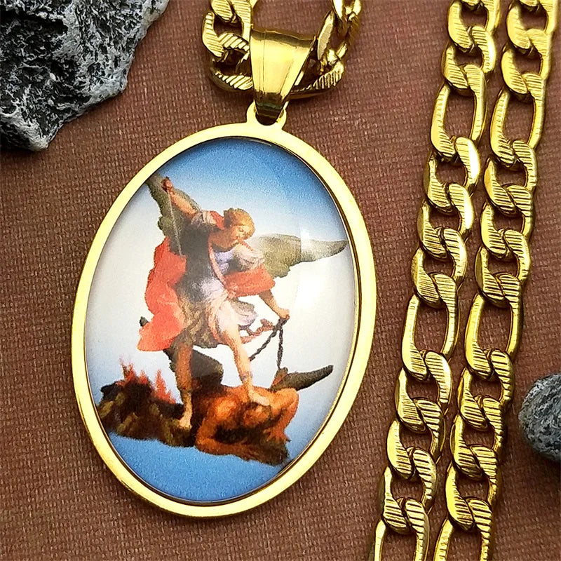 Archangel St.Michael Protect Us Christian Necklace,Religious Jewelry