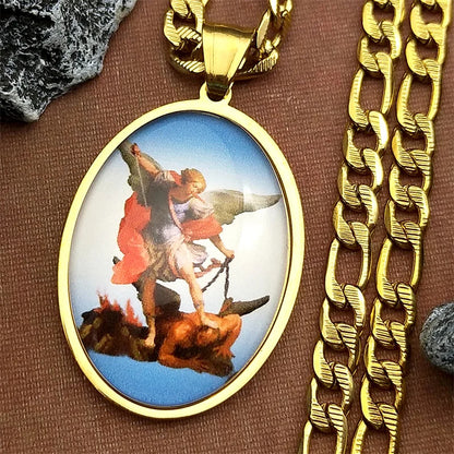 Archangel St.Michael Protect Us Christian Necklace,Religious Jewelry