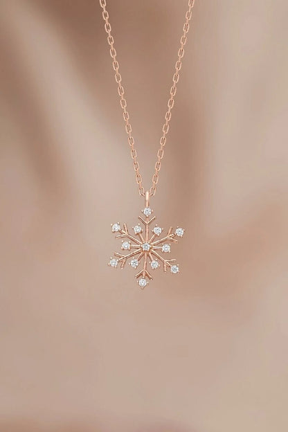 Rose Gold-Gold Snowflake Chain Necklace with White Stones