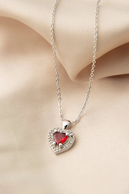 Dainty Red Heart Zircon Silver Necklace