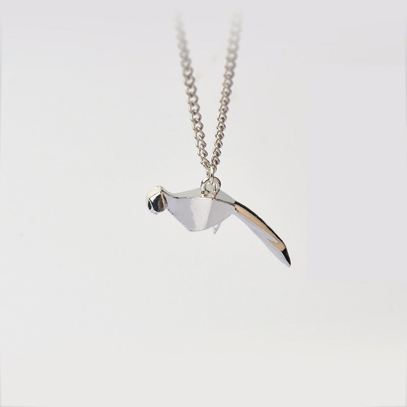 Origami Parrot Silver Necklace