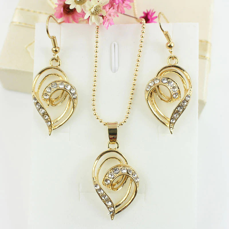 Gold crystal stone heart design women’s jewelry set