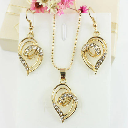 Gold crystal stone heart design women’s jewelry set