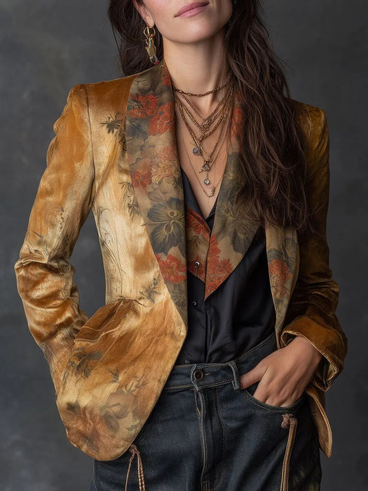 Retro Floral Blazer Jacket for Women
