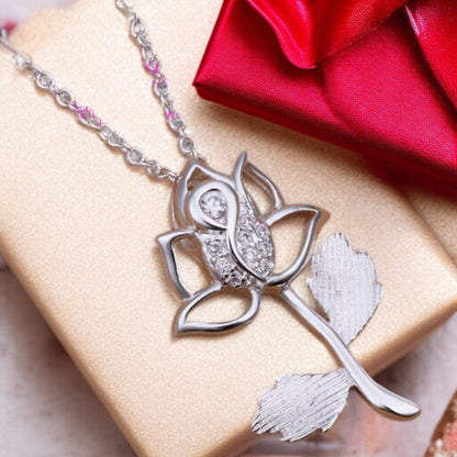 Rose Branch Zircon CZ Diamond Silver Necklace