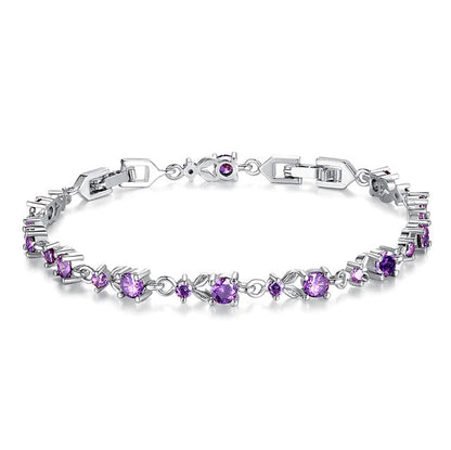 Silver Platinum Purple Zircon Stone Ladies Bracelet Bangle