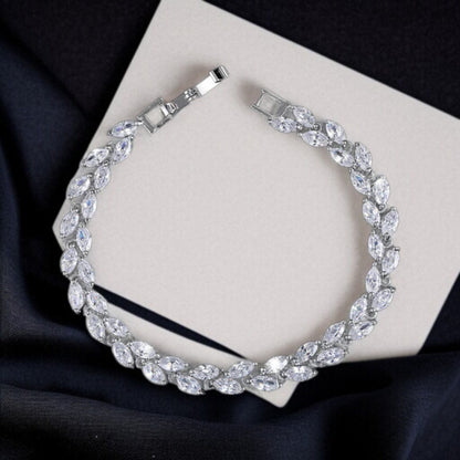 White Gold Platinum Crystal Leaf Ladies Bracelet