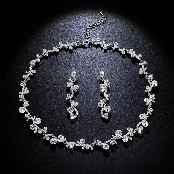 Romantic cubic zirconia silver necklace earrings set