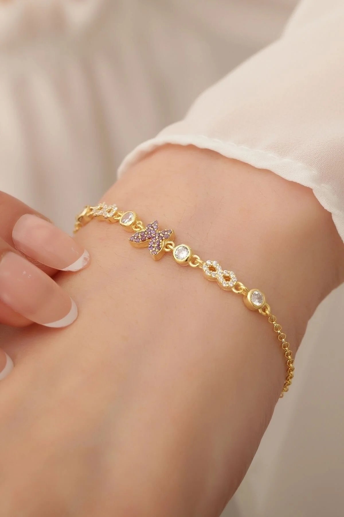 Butterfly and Eternity Gold-Rosegold Bracelet