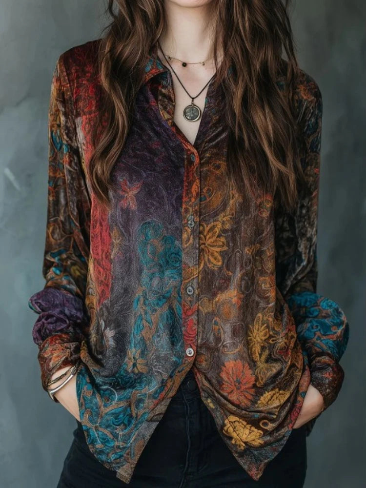 Boho Long Sleeve Button-Down Shirt
