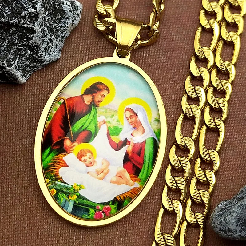 Virgin Mary and Jesus Nativity,Catholic,Christian Necklace,Religious Gift Jewelry