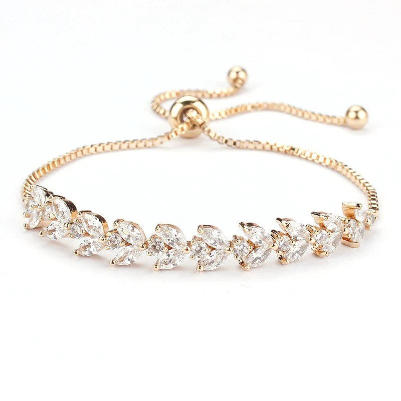 Gold Platinum Marquise and Round Cubic Zircon Bracelet