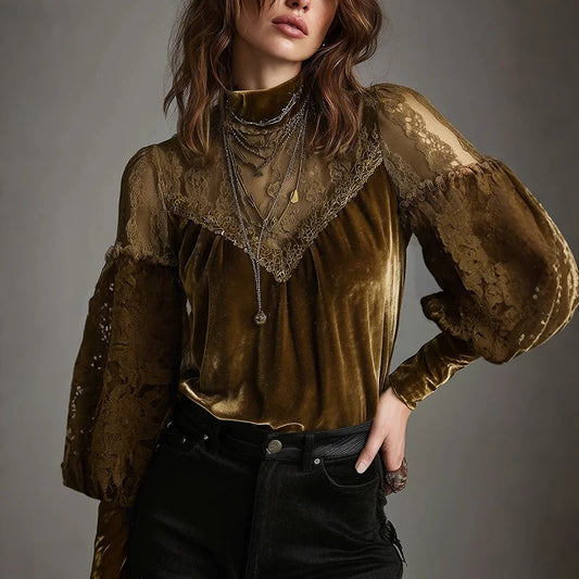 Chic Long Sleeve Velvet Shirt