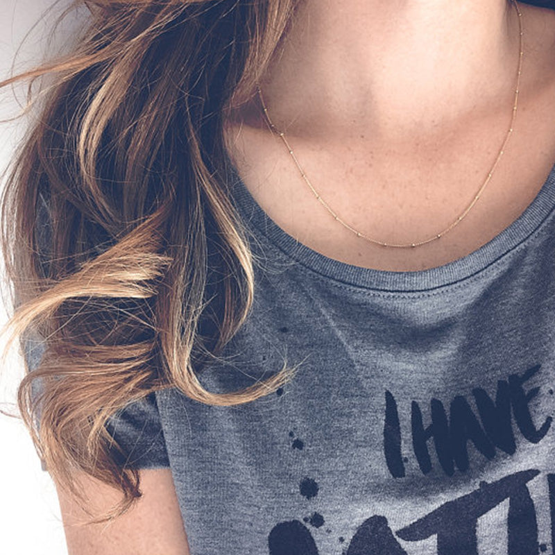 Thin Silver Beaded Necklace