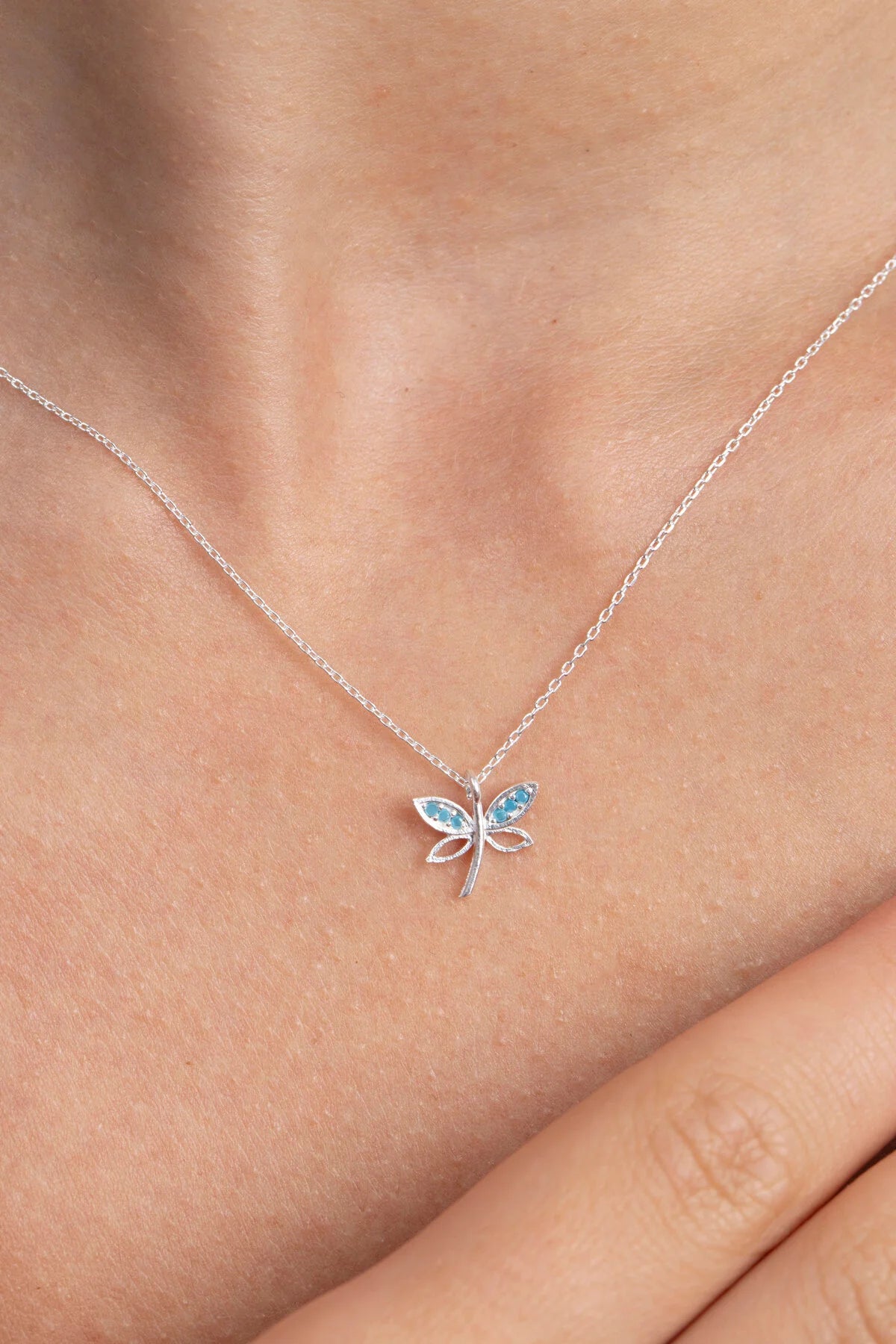 Blue Silver Dragonfly Chain Necklace