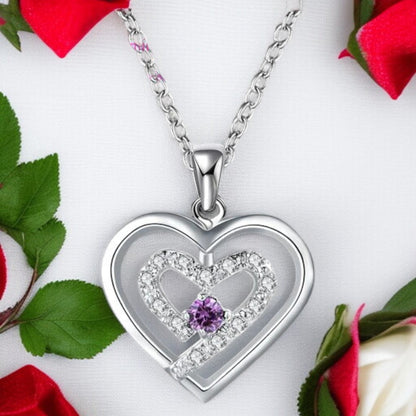Diamond Double Heart Silver Necklace