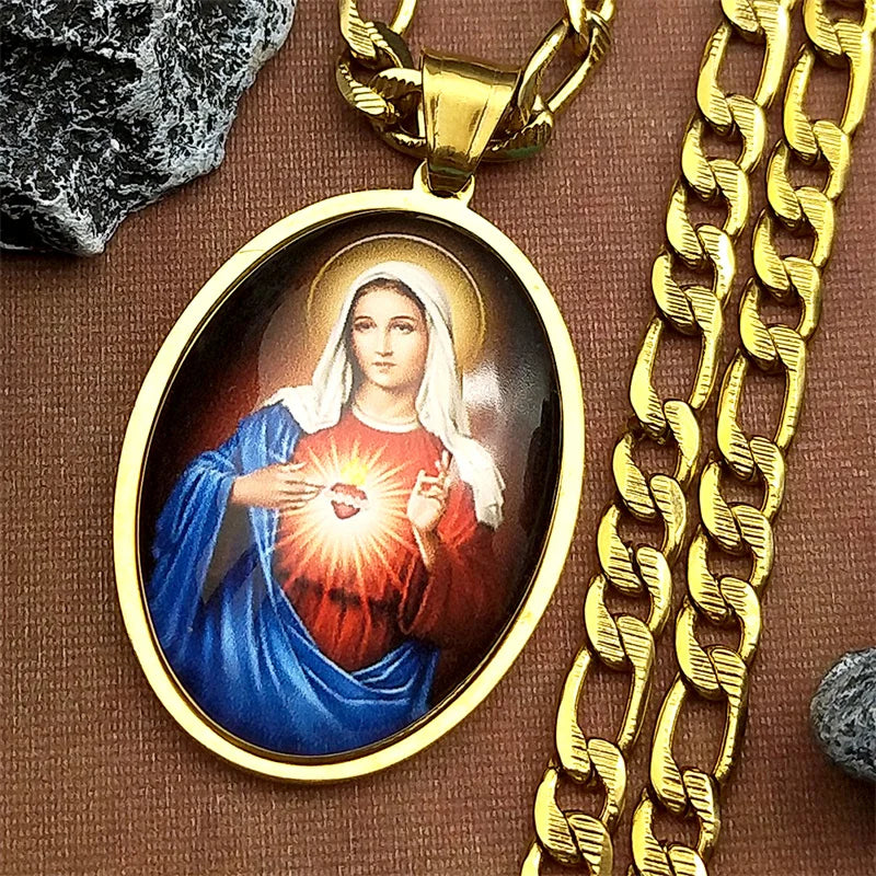 Virgin Mary Sacred Heart,Christian Necklace,Religious Gift Jewelry