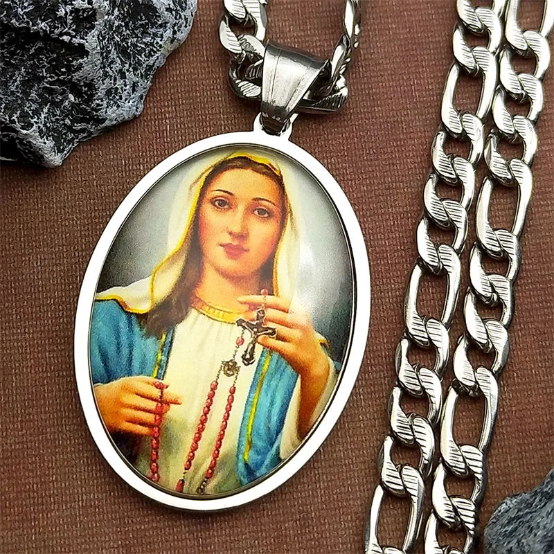 Virgin Mary Hold Pray Beads Chain,Christian Necklace,Religious Gift Jewelry