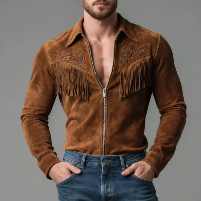 Men's Suede Tassel Shirt - Denoss