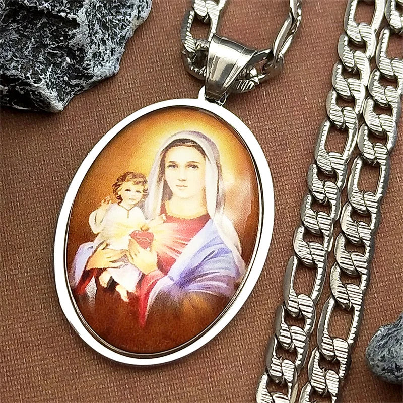 Virgin Mary With Baby Jesus Christian Gift Necklace