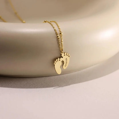 Custom Engraved Name Date Baby Feet Necklace,Kids Necklace,Women Necklace