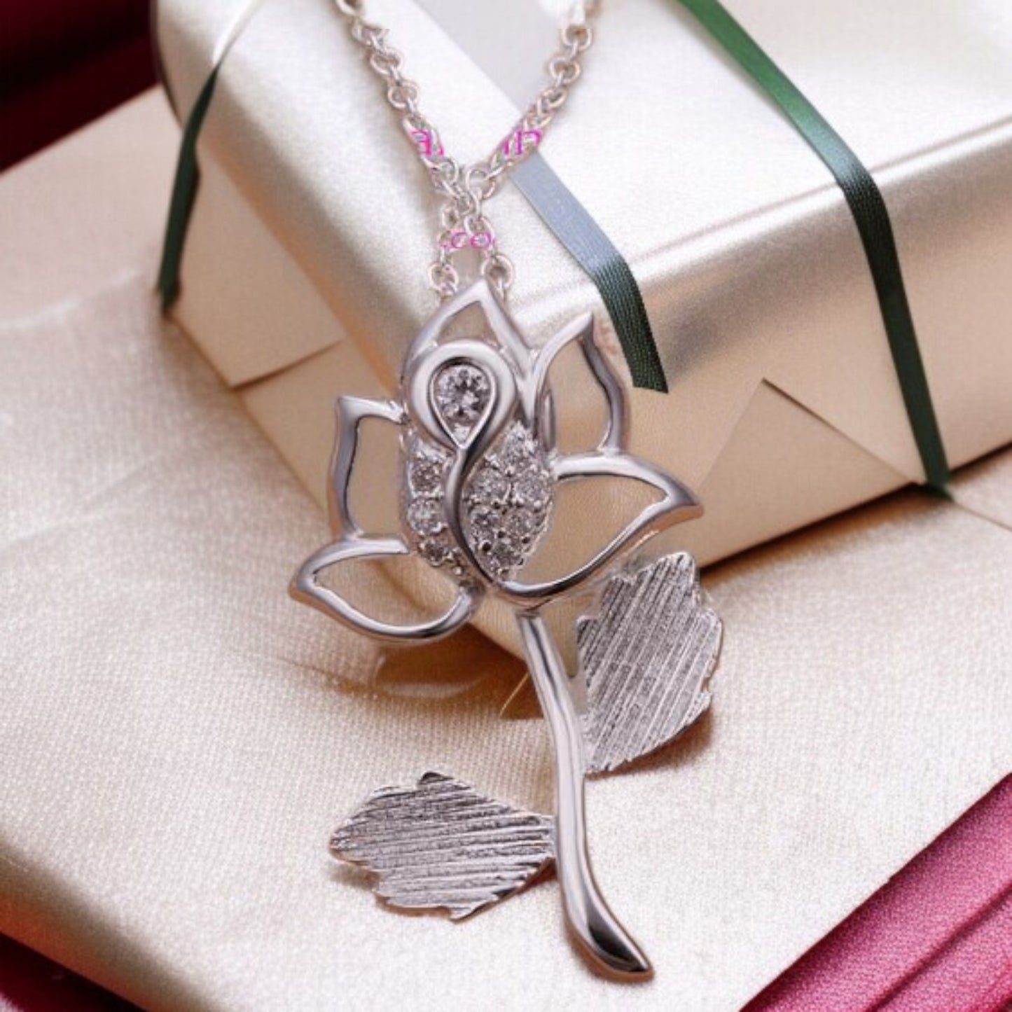 Rose Branch Zircon CZ Diamond Silver Necklace