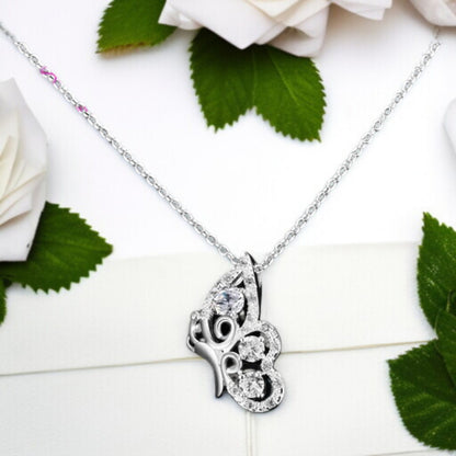 Unique Butterfly Diamond Silver Necklace