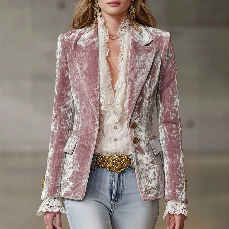 Pink Jacquard Velvet Blazer for Women