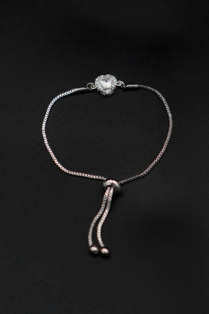 Zircon Stone Heart Silver Adjustable Bracelet