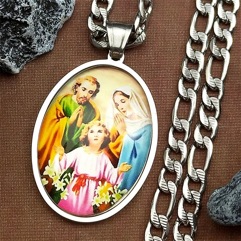Virgin Mary,Jesus and St.Joseph Christian Gift Necklace