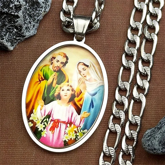 Virgin Mary,Jesus and St.Joseph Christian Gift Necklace