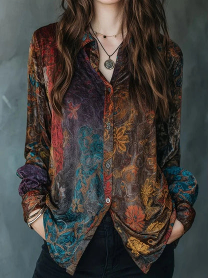 Boho Long Sleeve Button-Down Shirt