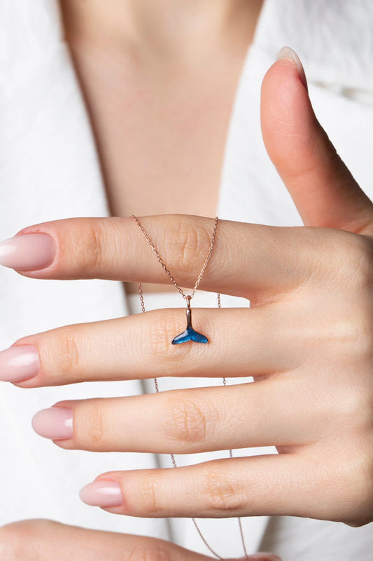 Blue Enamel Mermaid  Necklace 925 Sterling Silver