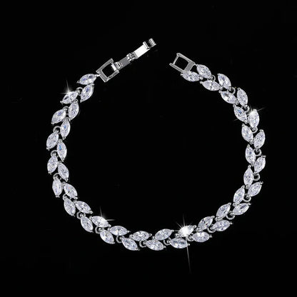 White Gold Platinum Crystal Leaf Ladies Bracelet