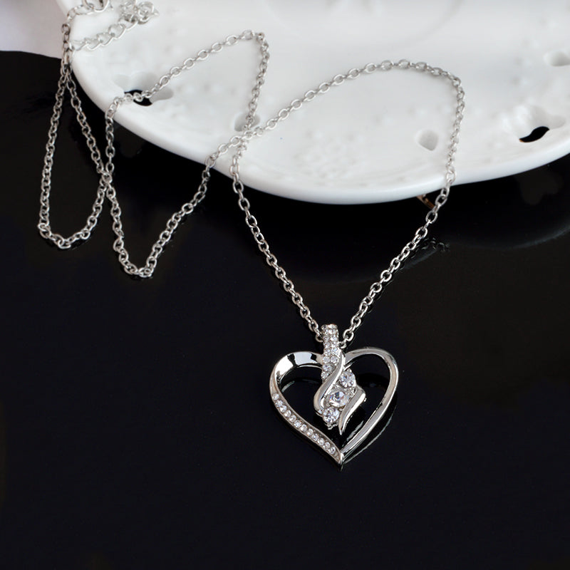 Elegant Diamond Heart Silver Necklace