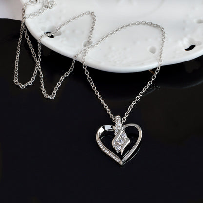 Elegant Diamond Heart Silver Necklace