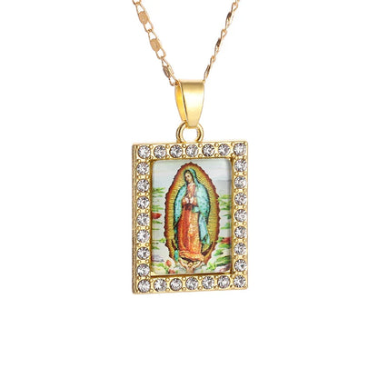 Gold Zircon Virgin Mary Pendant Necklace,Christian Necklace