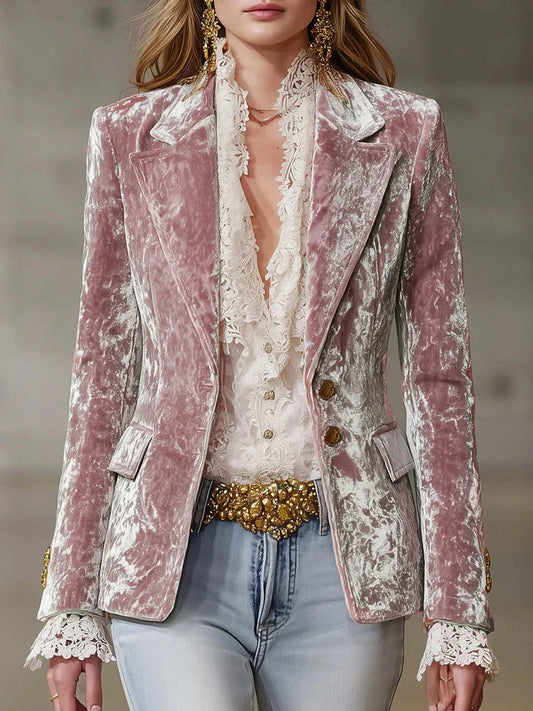 Pink Jacquard Velvet Blazer for Women