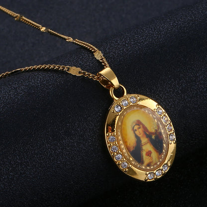 Gold Color Virgin Mary Pendant Necklace,Christian Necklace