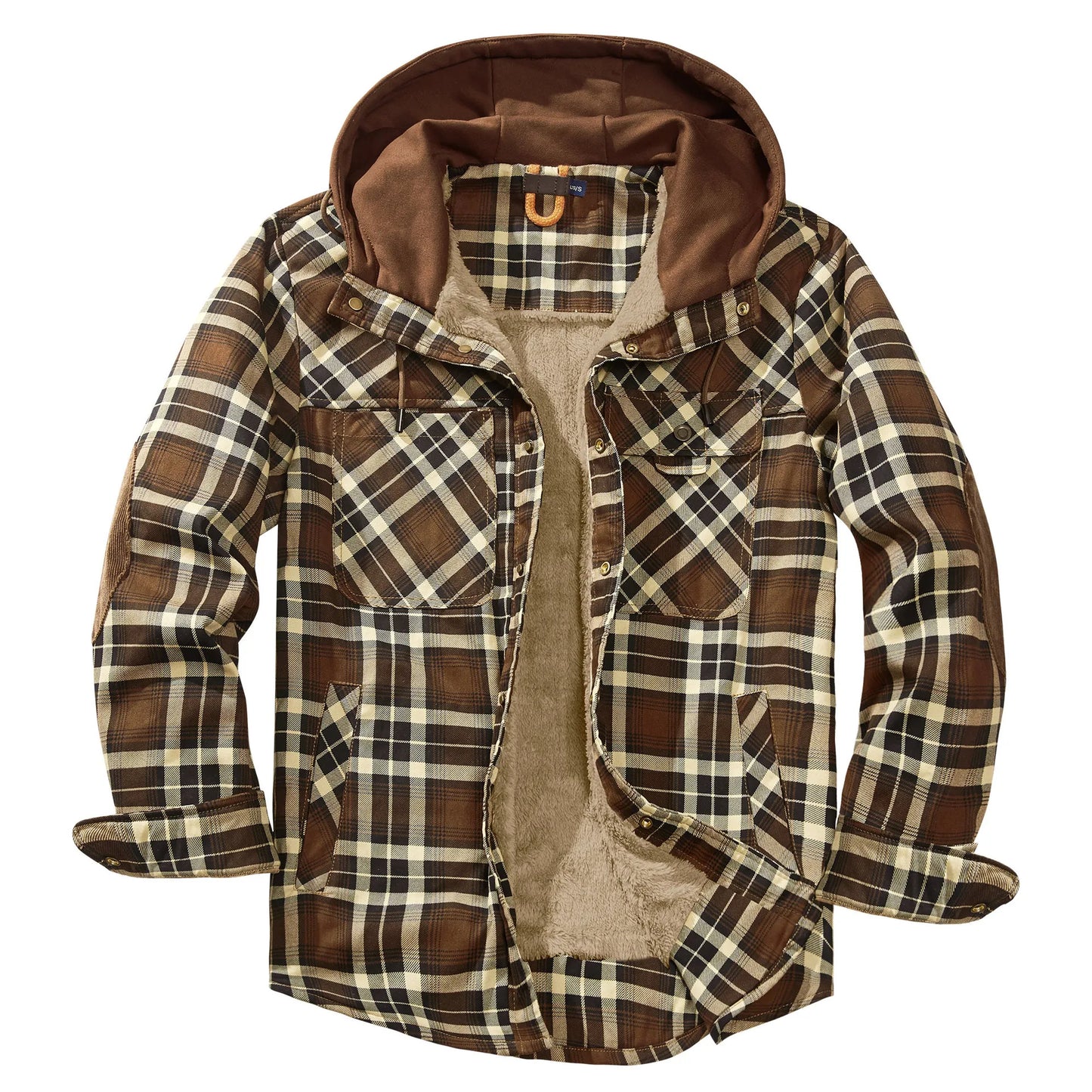 Men Fleece Lined Flannel Green Shirt Jacket - Denoss
