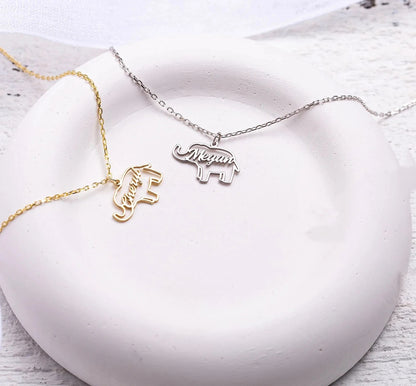 Elephant Name Necklace,Protective Jewelry
