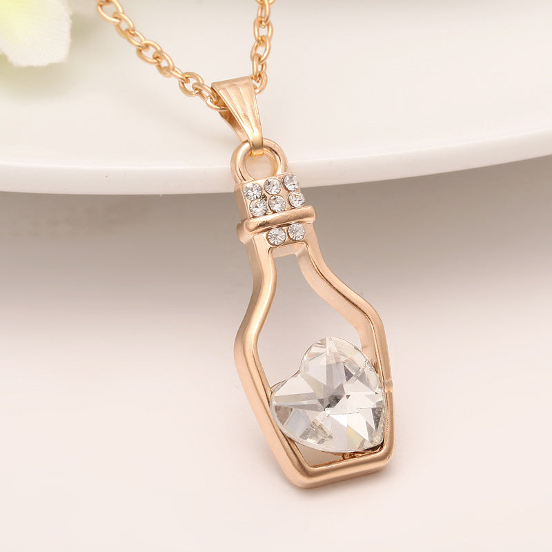 Unique Love Bottle Diamond Heart Gold Necklace