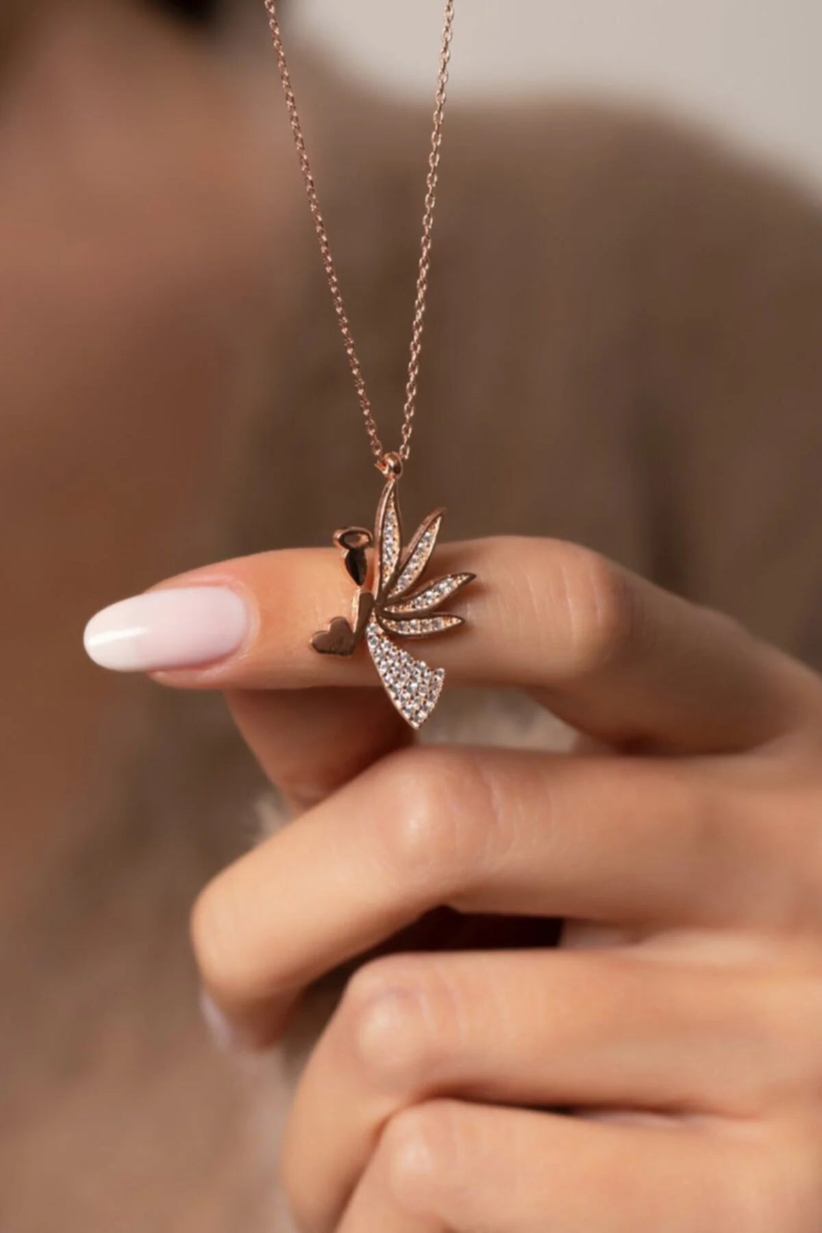 Heart-Holding Angel 925 Sterling Silver Rosegold Necklace