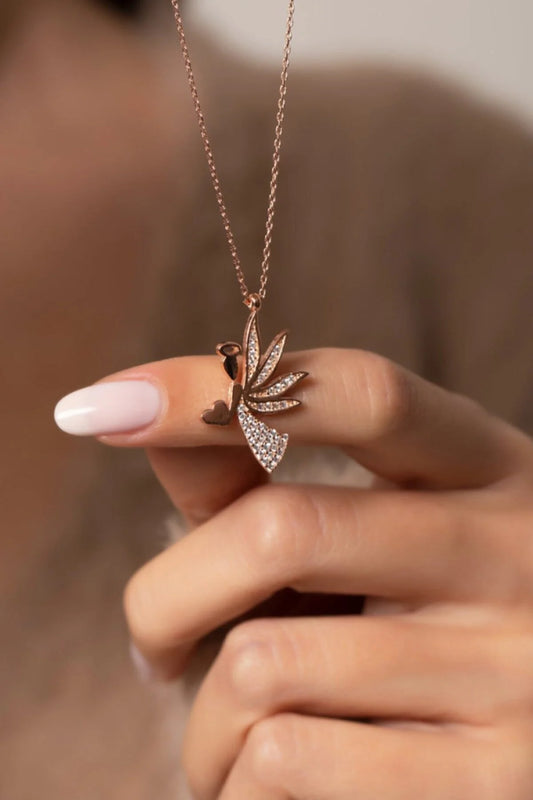 Heart-Holding Angel 925 Sterling Silver Rosegold Necklace