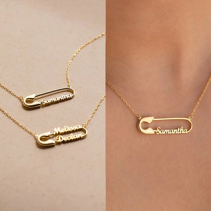 Custom Double Name Paper Clip Pendant Necklace