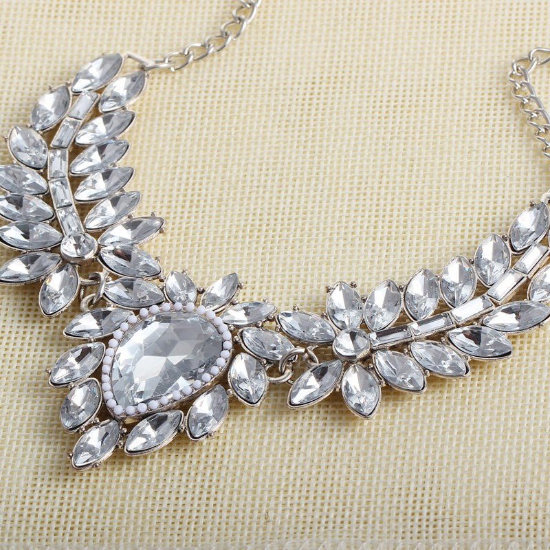Bohemia Statement Choker Link Chain Crystal Flower Necklace
