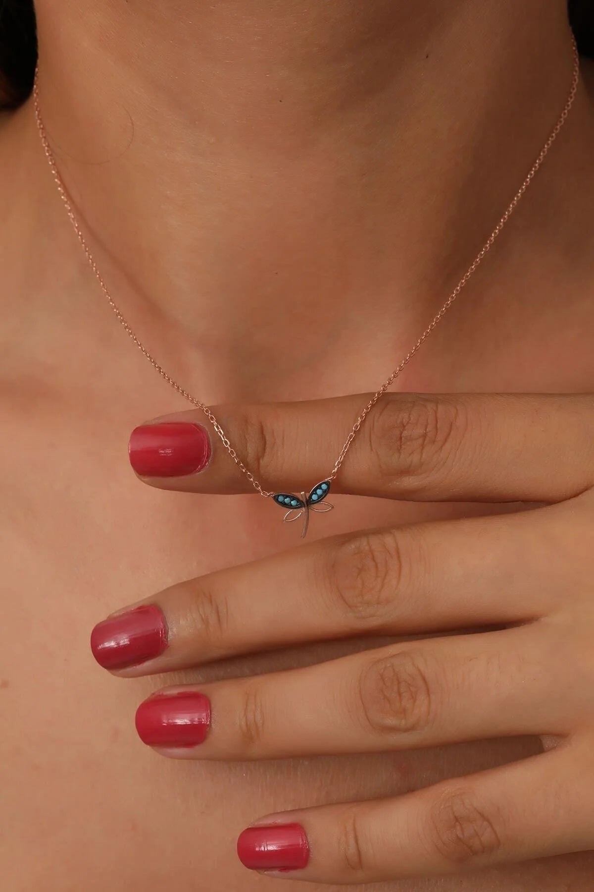 925 Sterling Silver Turquoise Stone Minimalist Dragonfly Chain Necklace