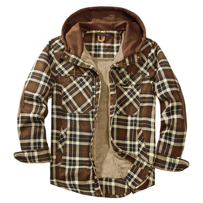 Men Fleece Lined Flannel Green Shirt Jacket - Denoss