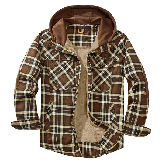 Men Fleece Lined Flannel Green Shirt Jacket - Denoss